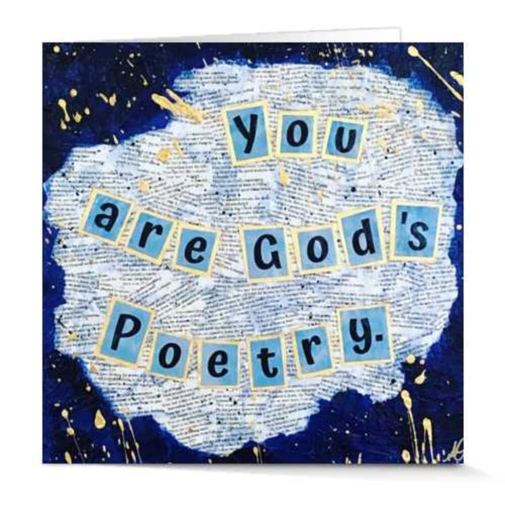 Art Print Card 5 inch x 5 inch, Blue and Gold, You Are God's Poetry
